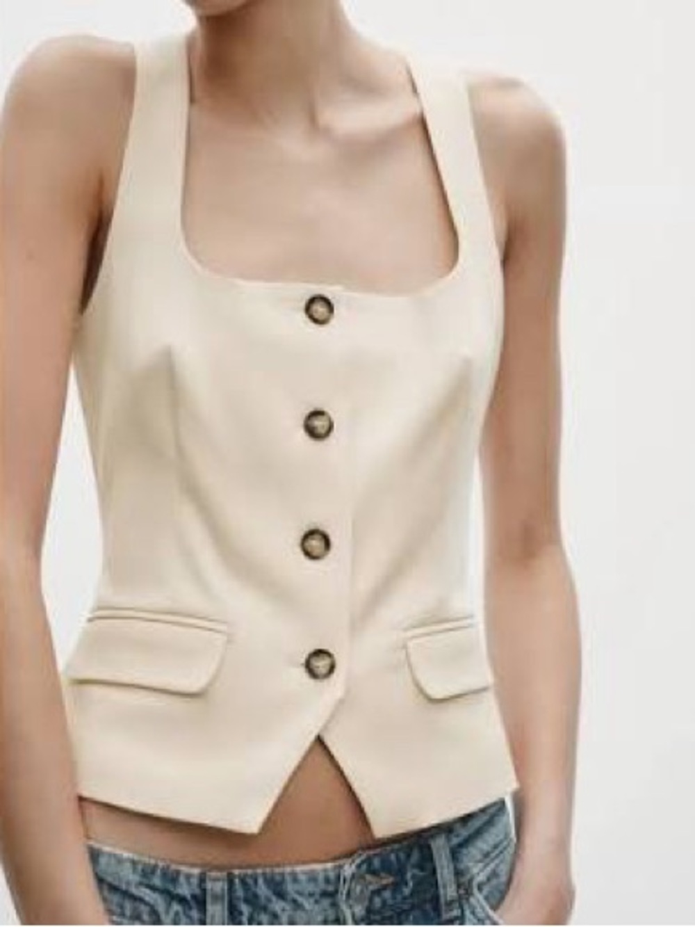 Zara Cream Button Down Vest New With Tags Size Medium